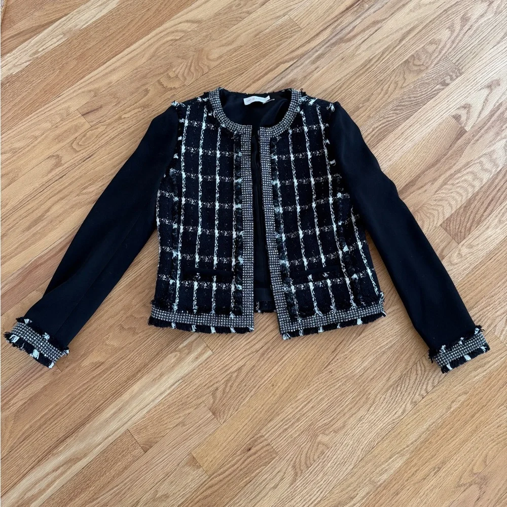 Tory Burch Marisol Black Holiday Stitch Plaid Gorgeous Jacket Size 6